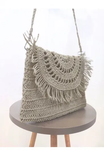 El İşi Krem Rengi Tığ İşi Kağıt İp Rafya Örgü Kadın Omuz Çantası 20X25 cm El İşi Krem Rengi Tığ İşi Kağıt İp Rafya Örgü Kadın Omuz Çantası 20X25 cm