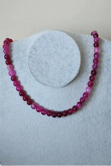 Sertifikalı Pembe Akik Doğaltaş Kolye Sertifikalı Pembe Akik Doğaltaş Kolye