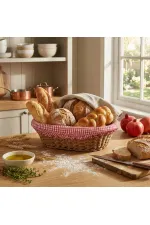 Oval Renkli Bezli İp Hasır Ekmek Sepeti Oval Renkli Bezli İp Hasır Ekmek Sepeti
