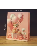 Ayıcık Desenli Pembe Büyük Boy Karton Hediye Çantası Ayıcık Desenli Pembe Büyük Boy Karton Hediye Çantası
