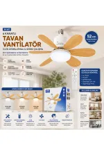 Tavan Vantilatörü ve LED Avize - Uzaktan Kumandalı - 6 Kanatlı - 52 cm Tavan Vantilatörü ve LED Avize - Uzaktan Kumandalı - 6 Kanatlı - 52 cm