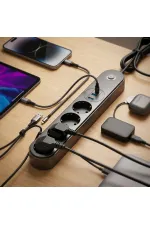 Termal Akım Korumalı 4 Prizli USB Girişli Uzatma Kablosu Termal Akım Korumalı 4 Prizli USB Girişli Uzatma Kablosu