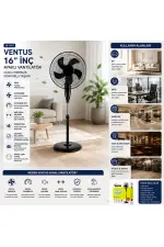 Ev Tipi Ayaklı Vantilatör - 16 İnç 5 Pervaneli - 45W Performans Ev Tipi Ayaklı Vantilatör - 16 İnç 5 Pervaneli - 45W Performans