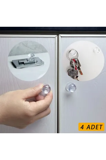 4 Adet Kristal Tasarımlı Çok Amaçlı Yapışkanlı Tutacak Buton 4 Adet Kristal Tasarımlı Çok Amaçlı Yapışkanlı Tutacak Buton
