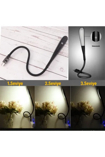 Kompakt USB Siyah 14 Ledli 3 Kademeli Dokunmatik Okuma Lambası Kompakt USB Siyah 14 Ledli 3 Kademeli Dokunmatik Okuma Lambası