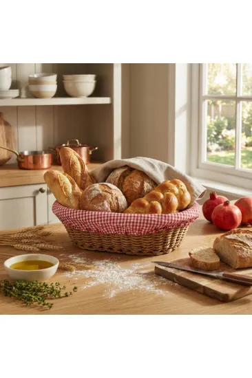 Oval Renkli Bezli İp Hasır Ekmek Sepeti Oval Renkli Bezli İp Hasır Ekmek Sepeti
