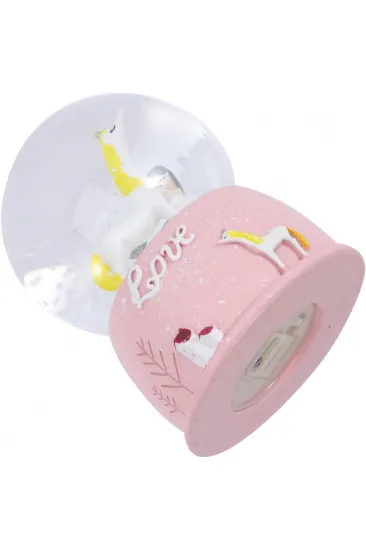 Mini Pembe Kar Küresi - Sevimli Unicorn ve Kız Tasarımlı - Işıklı Mini Pembe Kar Küresi - Sevimli Unicorn ve Kız Tasarımlı - Işıklı