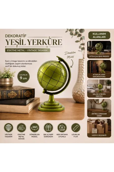 Yeşil Eskitme Dünya Biblosu - Metal - Küçük Boy - Dekoratif Süs Eşyası Yeşil Eskitme Dünya Biblosu - Metal - Küçük Boy - Dekoratif Süs Eşyası