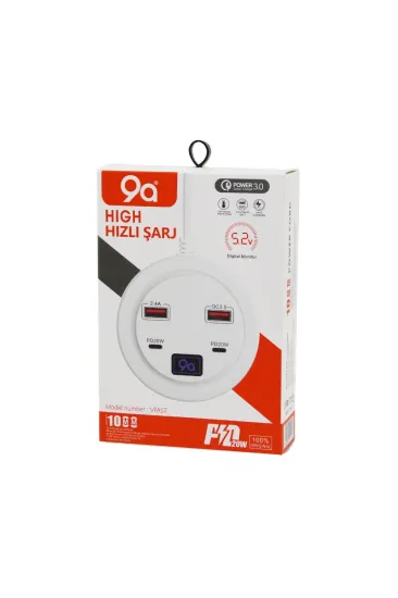 3.0 Hızlı Şarj Seti - 4 Girişli - PD20W Destekli - Dijital Ekran 