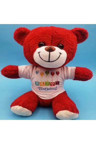 Happy Birthday Tişörtlü Peluş Kırmızı Ayıcık Happy Birthday Tişörtlü Peluş Kırmızı Ayıcık
