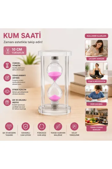 Küçük Boy Cam Standlı Kum Saati - 10 cm Yükseklik - Dekoratif Süs Eşyası Küçük Boy Cam Standlı Kum Saati - 10 cm Yükseklik - Dekoratif Süs Eşyası