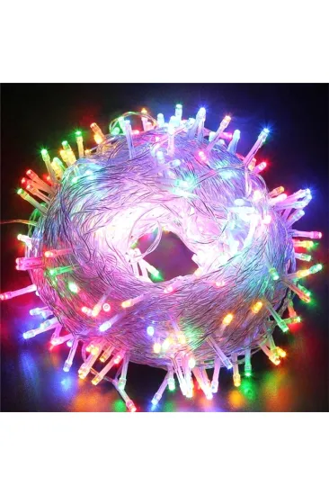 10m 60 LED RGB - 2 Kademeli Şeffaf Kablolu Pilli