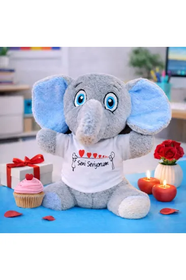 Seni Seviyorum Tişörtlü Peluş Fil Seni Seviyorum Tişörtlü Peluş Fil