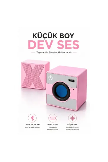 Mini Taşınabilir Hoparlör - Type C (USB-C) Şarj - Güçlü Bass - Küp Tasarım Mini Taşınabilir Hoparlör - Type C (USB-C) Şarj - Güçlü Bass - Küp Tasarım