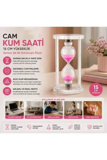 Büyük Boy Cam Standlı Kum Saati - 15 cm Yükseklik - Dekoratif Şık Tasarım Büyük Boy Cam Standlı Kum Saati - 15 cm Yükseklik - Dekoratif Şık Tasarım