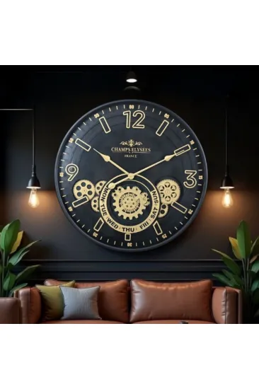 Çarklı Duvar Saati Altın Rengi Detaylı 59 cm Çarklı Duvar Saati Altın Rengi Detaylı 59 cm