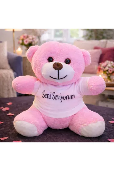 Seni Seviyorum Tişörtlü Pembe Peluş Ayıcık Seni Seviyorum Tişörtlü Pembe Peluş Ayıcık