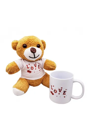Love Baskılı Kahverengi Ayıcık Ve Kupa Hediye Seti Love Baskılı Kahverengi Ayıcık Ve Kupa Hediye Seti