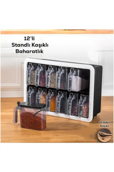 12'li Standlı Kaşıklı Baharatlık Seti 12'li Standlı Kaşıklı Baharatlık Seti