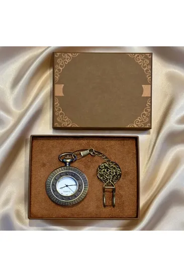 Yıldız Motifli Metal Köstekli Zincirli Cep Saati - Antika Bronz Tasarım - Özel Kutulu Yıldız Motifli Metal Köstekli Zincirli Cep Saati - Antika Bronz Tasarım - Özel Kutulu