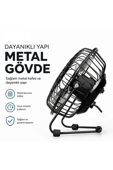 Masaüstü Mini USB Fan - Metal Gövdeli - Ultra Sessiz Masaüstü Mini USB Fan - Metal Gövdeli - Ultra Sessiz