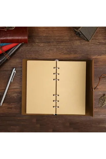 Lacivert Yaprak Desenli Deri Defter Lacivert Yaprak Desenli Deri Defter