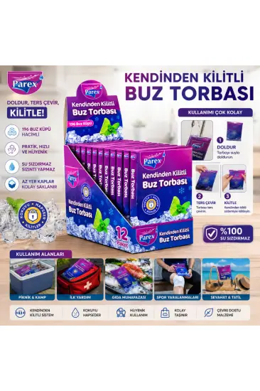 Kendinden Kilitli Buz Torbası - Koku Hapsetme Özellikli - Sızdırmaz Tasarım Kendinden Kilitli Buz Torbası - Koku Hapsetme Özellikli - Sızdırmaz Tasarım