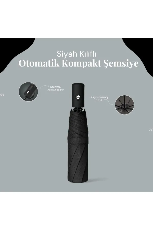 Siyah Kılıflı Otomatik Kompakt Şemsiye