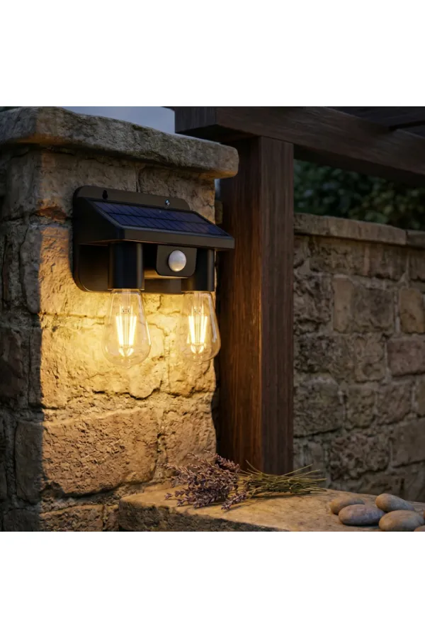 Sensörlü Solar İkili LED Ampul Lamba - Çift Başlıklı - Güneş Enerjili Aydınlatma Sensörlü Solar İkili LED Ampul Lamba - Çift Başlıklı - Güneş Enerjili Aydınlatma