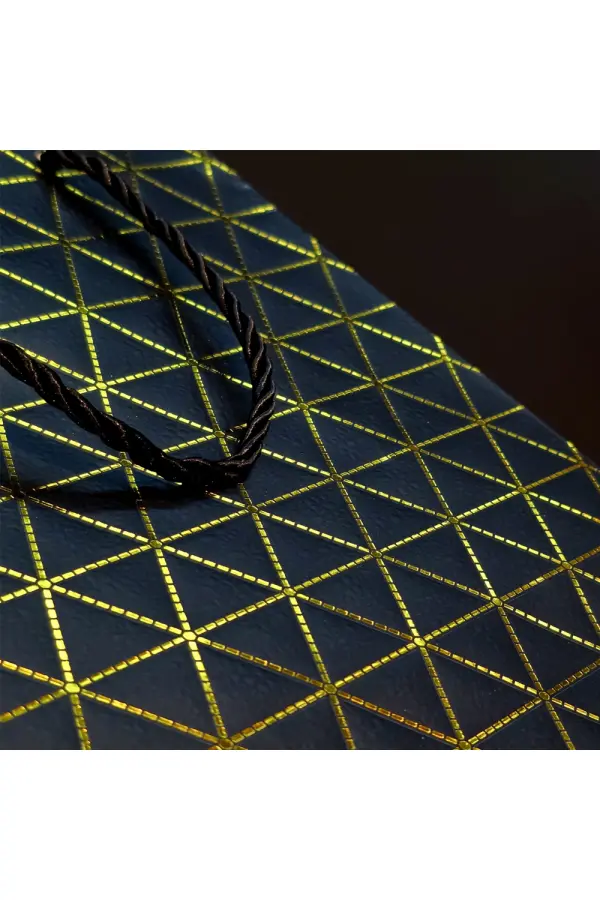 Siyah Geometrik Desenli Mini Boy Karton Hediye Çantası