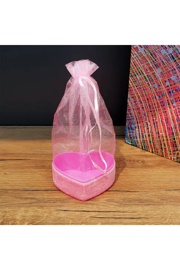 Pembe Kalpli Tül Kese Pembe Kalpli Tül Kese