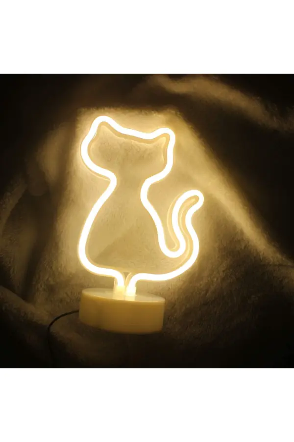 Neon Işıklı Kedi Tasarımlı Lamba