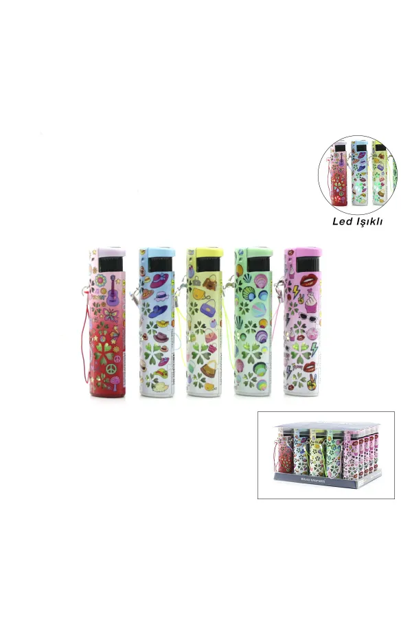 LED Işıklı Rüzgar Çakmağı - Karışık Desenli - İpli