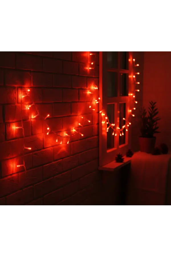 Damla Uçlu Kırmızı Dekoratif Işık 10 Metre 100 LED Damla Uçlu Kırmızı Dekoratif Işık 10 Metre 100 LED
