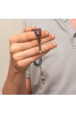 Gümüş Kazaz Püsküllü Şeffaf Mavi Sıkma Kehribar Tesbih