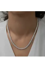 Gümüş 5 mm Beyaz Taşlı Su Yolu Kadın Kolye Gümüş 5 mm Beyaz Taşlı Su Yolu Kadın Kolye