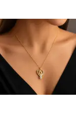 Gümüş Damla Taşlı Anne ve Bebek Kalp Kolye Gümüş Damla Taşlı Anne ve Bebek Kalp Kolye