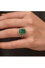 Gümüş Yeşil Taşlı Otantik Kadın Yüzük Gümüş Yeşil Taşlı Otantik Kadın Yüzük