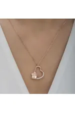 Gümüş Rose Çiçekli Kalp Kadın Kolye Gümüş Rose Çiçekli Kalp Kadın Kolye