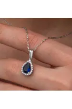 Gümüş Mavi Taşlı Damla Kadın Kolye Gümüş Mavi Taşlı Damla Kadın Kolye