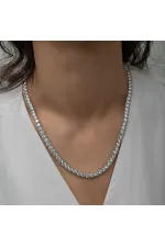 Gümüş 5 mm Beyaz Taşlı Su Yolu Kadın Kolye Gümüş 5 mm Beyaz Taşlı Su Yolu Kadın Kolye