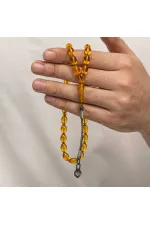 Gümüş Kazaz Püsküllü Sıkma Kehribar Tesbih