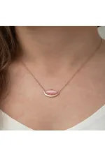 Gümüş Pembe Kedi Gözü Taşlı Hilal Kolye Gümüş Pembe Kedi Gözü Taşlı Hilal Kolye