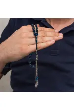 Metal Püsküllü Petrol Mavisi Arpa Kesim Tesbih Metal Püsküllü Petrol Mavisi Arpa Kesim Tesbih