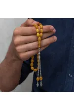 Metal Püsküllü Kehribar Sarısı Sıkma Kehribar Tesbih Metal Püsküllü Kehribar Sarısı Sıkma Kehribar Tesbih