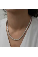 Gümüş 5 mm Beyaz Taşlı Su Yolu Kadın Kolye Gümüş 5 mm Beyaz Taşlı Su Yolu Kadın Kolye