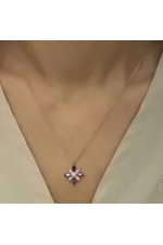 Gümüş Rose Mor Taşlı Umut Çiçeği Kolye Gümüş Rose Mor Taşlı Umut Çiçeği Kolye