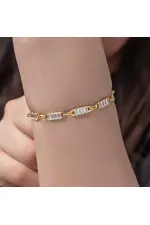 Gümüş Gold Baget Taşlı Kadın Bileklik Gümüş Gold Baget Taşlı Kadın Bileklik