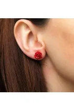 Gümüş Kırmızı Gül Küpe Gümüş Kırmızı Gül Küpe