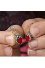 Gümüş Kırmızı Kalp Sallantılı Çocuk Küpe Gümüş Kırmızı Kalp Sallantılı Çocuk Küpe